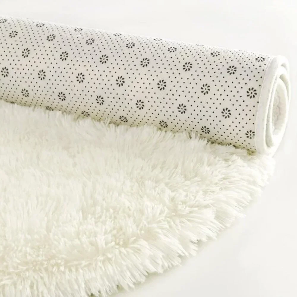 New 2.6x5.3 Fluffy Cream Rug, Soft Oval Shag Carpet for Home, Bedroom & Nursery